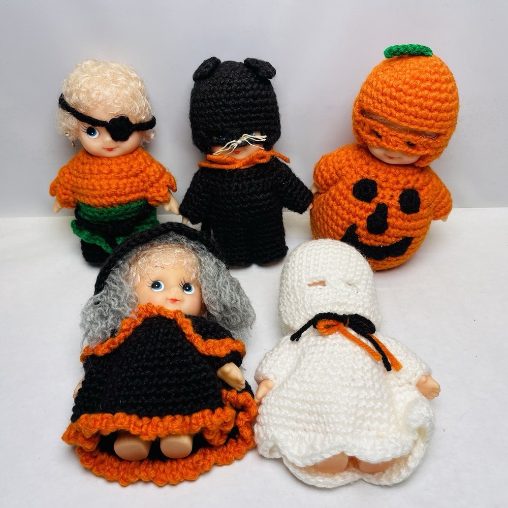Amigurumi Crochet Halloween Handmade Dolls Ghost Pumpkin Set of 5